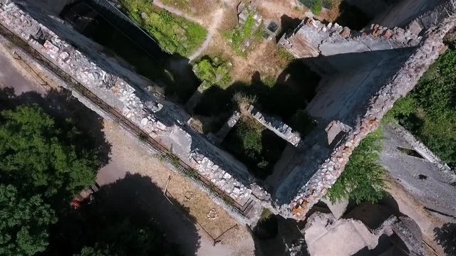 aerial vertical view of the Ruins of Orsini - Altieri Castle, Canale Monterano, Lazio, Italy