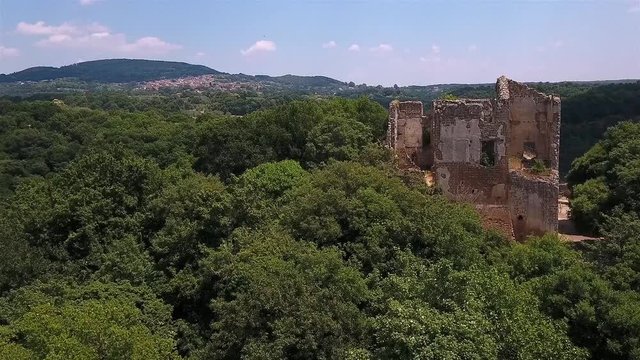 ruins of the Orsini - Altieri Castle, aerial video shot, Canale Monterano, Lazio, Italy