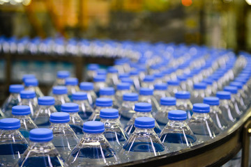 Fototapeta premium Water bottles in production line