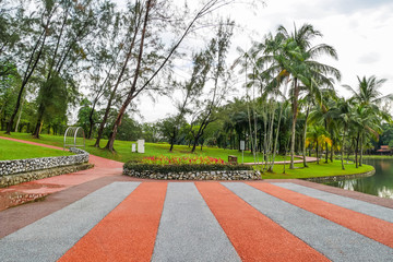 Fototapeta premium Permaisuri Lake Garden is one of the famous park in Cheras, there is a pathway for people to jogging and exercise and it just along the lake. It also known as Taman Tasik Permaisuri.