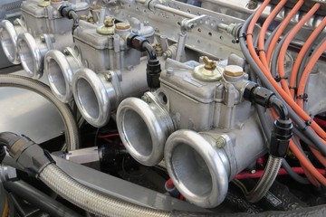 Side Draft Carburetors on a six cylinder racing engine