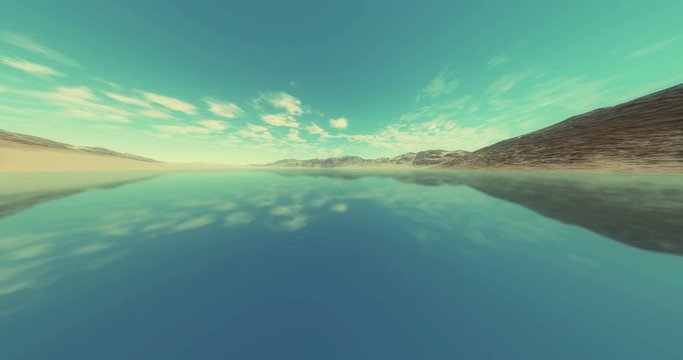 4k clouds mass rolling over clam lake surface & snow mountain,lake like mirror.