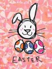 Rabit Easter pencil sketch cartoon on pink abstract background illustration