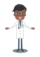 両腕を広げる白衣の医者