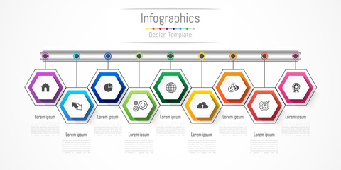 Infographic design elements for your business with 9 options, parts, steps or processes, Vector Illustration.