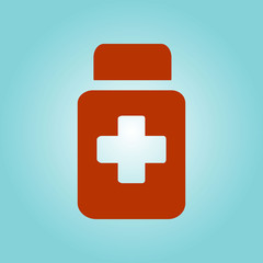 Drugs sign icon. Pack with pills. Flat design style. 