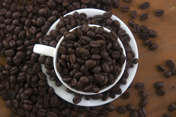 coffee beans on wooden background