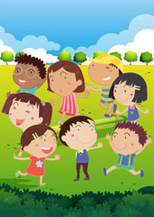 Obraz na płótnie Canvas Happy children playing in park