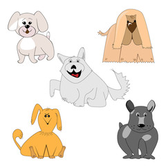 Set of different funny animated dogs