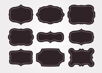 Vintage black frame empty set. Retro premium quality labels set and antique frames design elements. Vector illustration