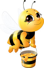 Beautiful bee with a bucket - obrazy, fototapety, plakaty