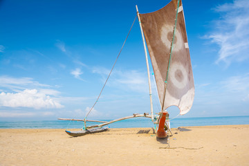 Sri Lankan traditional fishing catamarans in Negombo, Sri Lanka. Negombo is known for its centuries old fishing industry & long sandy beaches