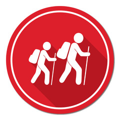 Hiking tourists with compass icon