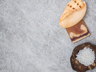 Aromatherapy  product  Spa set massage with white  wood background. top view,flat lay composition.