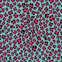 Seamless cyan pink and black leopard animal pattern design vector