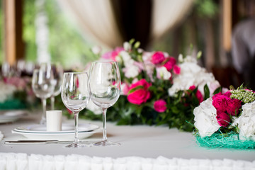 serving on the table, glasses
