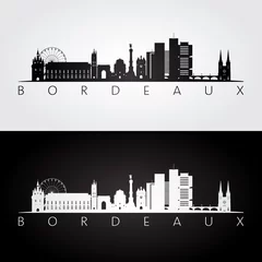 Fotobehang Bordeaux skyline and landmarks silhouette, black and white design, vector illustration. © greens87