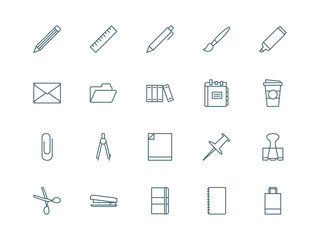 Stationary and office set of vector icons - obrazy, fototapety, plakaty