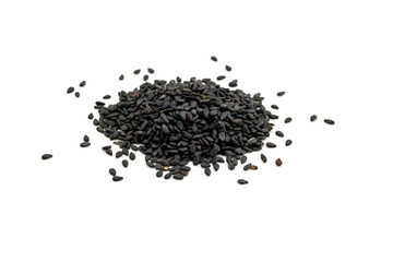 Black Sesame Seeds on white background. Composition isolated over the white background.