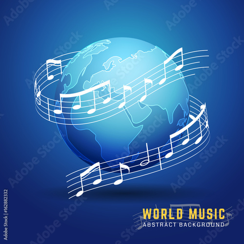 "Abstract 3D World Music Design Concept. Melody Notes Score Around The
