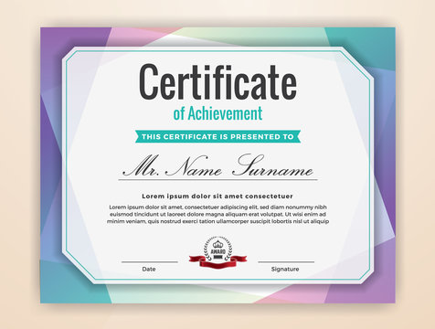 Multipurpose Modern Professional Certificate Template Design for Print..Colorful Certificate of Achievement Background.  Vector illustration