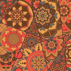 Patchwork pattern. Vintage decorative elements. Hand drawn background. Islam, Arabic, Indian, ottoman motifs. Perfect for printing on fabric or paper.