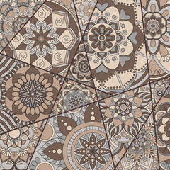 Patchwork pattern. Vintage decorative elements. Hand drawn background. Islam, Arabic, Indian, ottoman motifs. Perfect for printing on fabric or paper. - 162883125