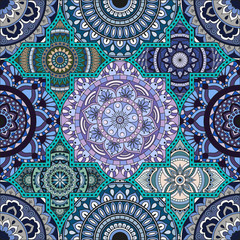 Patchwork pattern. Vintage decorative elements. Hand drawn background. Islam, Arabic, Indian, ottoman motifs. Perfect for printing on fabric or paper.