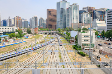 Naklejka premium Jun 20, 2017 Railways viewed from Seoullo 7017 in South Korea - Landmark