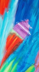 Eiswaffel, abstrakte Malerei in bunten Farben, Mixed Media auf Leinwand, Gouache, Wellpappe, Strukturpaste