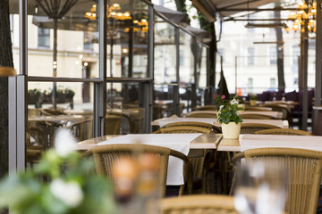 Empty outdoor restaurant terrace interior
