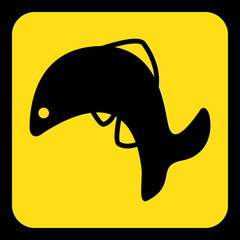 Obraz premium yellow, black sign - jumping fish, dolphin icon