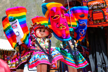 Fototapeta na wymiar Colourful goods for sale in souvenir shop, Peru