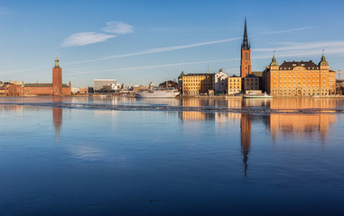 View over Stockholm City-hall and Riddarholmen island.