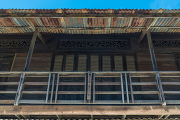 The antique old wooden balcony in Thailand.