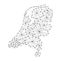 Netherlands map of polygonal mosaic lines network, rays and dots of vector illustration.