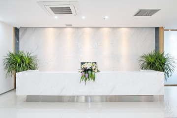 interior of reception space with elegant front desk