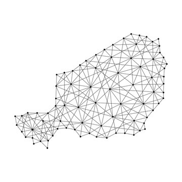 recommend clip art: Map of Niger from polygonal black lines and dots of vector illustration