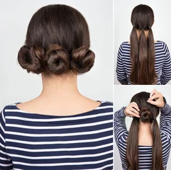Papier Peint photo Salon de coiffure hairstyle buns tutorial