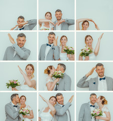 modern wedding couple in their engagement with photobooth