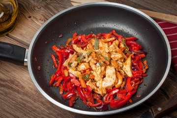 Fried chicken pieces with vegetables.