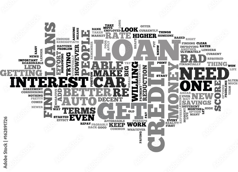 Poster AUTO LOANS FOR PEOPLE WITH BAD CREDIT TEXT WORD CLOUD CONCEPT