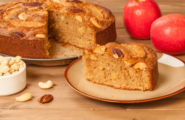 Homebaked Whole Wheat Flour Pie With Apples, Cinnamon, Cashew And Pecan Nuts.