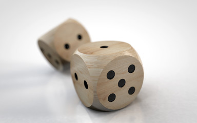 Rolling two dice on a white background.