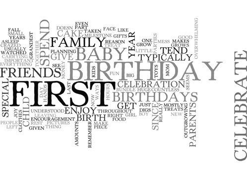BABYS FIRST BIRTHDAY TEXT WORD CLOUD CONCEPT
