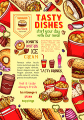 Fast food dishes and fastfood meals vector poster