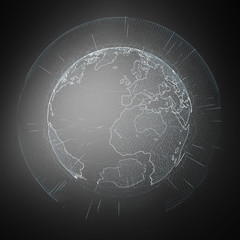Connections and datas exchanges over the planet Earth 3D rendering