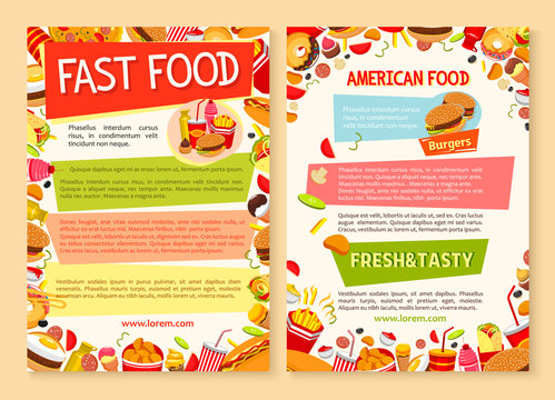 Fast food vector poster of fastfood dish and meals