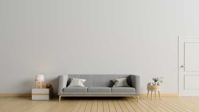 Empty living room with sofa,lamp have white wall ,3d rendering
