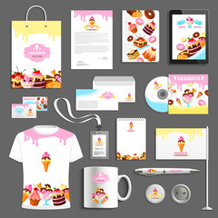 Corporate identity vector items for bakery desserts